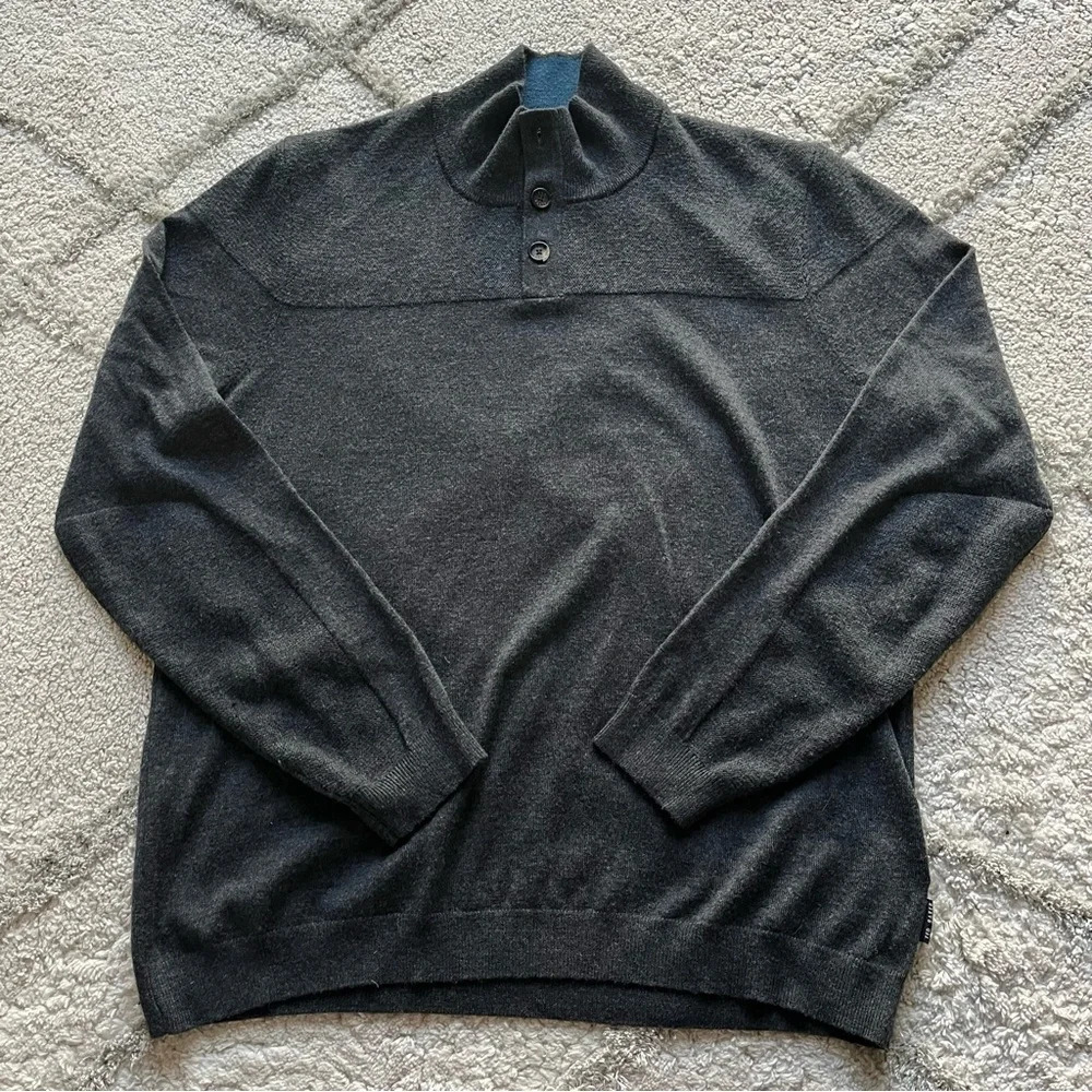 Ted Baker wool sweater gray 1/4 button XXL